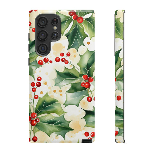 Christmas Holly on a Golden Background - Impact Resistant Phone Case Samsung Galaxy S22 Ultra Glossy